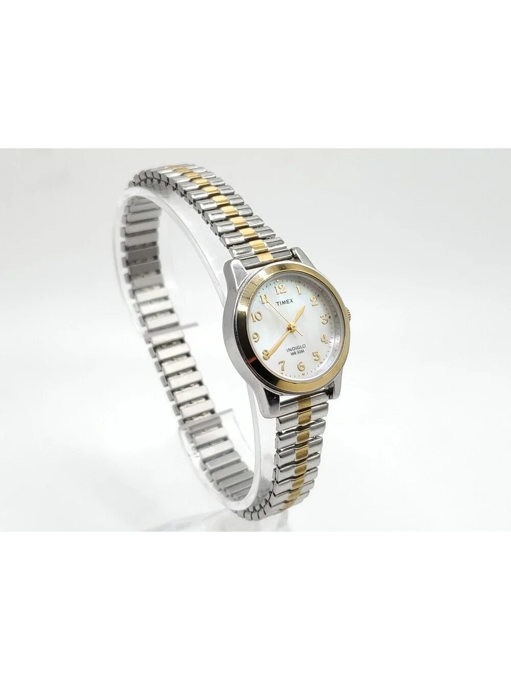 Timex Indiglo MOP Dial Two-Tone Expandable Band Women Watch New Battery 25mm